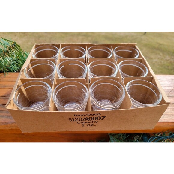 libbey 1 fl oz shot glasses 1 dozen all with white line around top barware NOS - Picture 3 of 5
